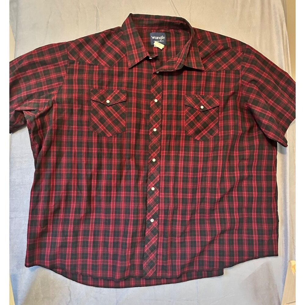 Wrangler Sz 4x Vintage Short Sleeve Pearl Snap Shirt Red Plaid